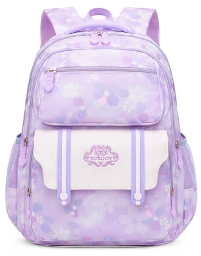 Mochila Para Menina Juvenil Estudante Abertura 180° Florida (Lilás)