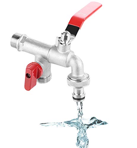 Wall Mount Outdoor Faucet Garden Bibcock Tap Balcony Mop Sink Faucet,90 Degree Double Valve Water Tap 1/2" Brass Faucet Home Outdoor Garden Tool For Home Garden Water Connectors #TOP10