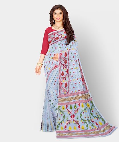 Image of Mayabi Women's Dhakai Jamdani Cotton Silk Saree Traditional Bengali Tant Korat Work, Without Blouse Piece