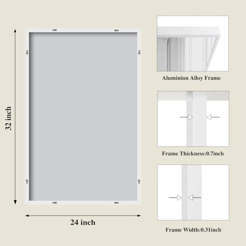 Image of Koonmi White Rectangle Wall Mirror, 24x32 Inch Bathroom Mirror, Aluminum Frame Vanity Mirror for Entryway, Living Room, Bedroom Bathroom, Hangs Horizontally or Vertically