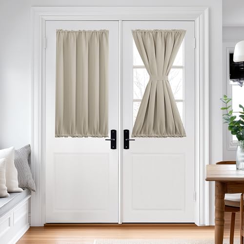 Deconovo Blackout French Door Curtains for Door Window, Dual Rod Pocket