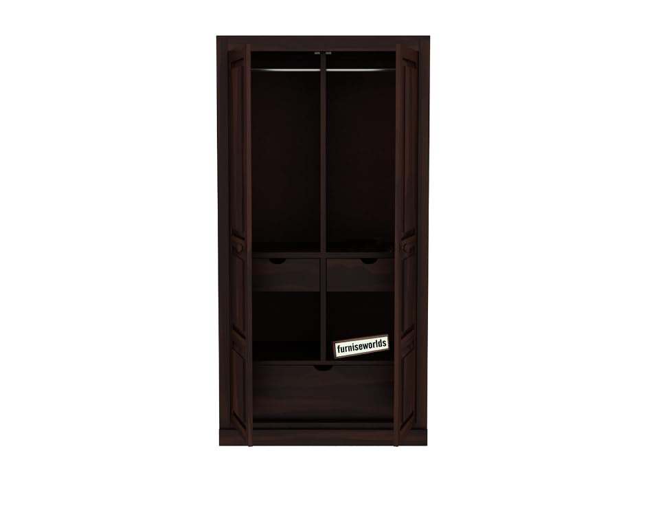 Image of Sheesham Wood Wardrobe with 3 Drawer and 4 Shelves Storage for Bedroom Wooden Almirah for Clothes for Living Room Bedroom Home, Solid Wood Furniture (Light Walnut)