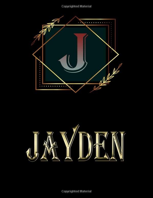 Jayden: Personalized Name Sketchbook.Monogram Initial Letter J Journal. Jayden Cute Sketchbook on Black Cover , Blank Paper 8.5 x 11 ,Great For