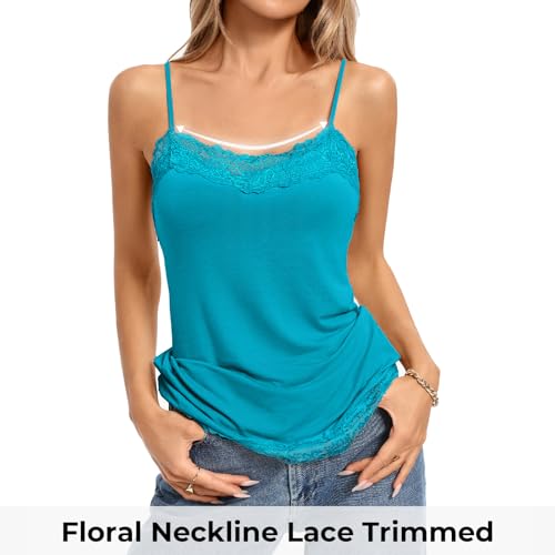 Image of Kate Kasin Women's Adjustable Spaghetti Strap Lace Trim Cami Tunic Tank Top 3PACK