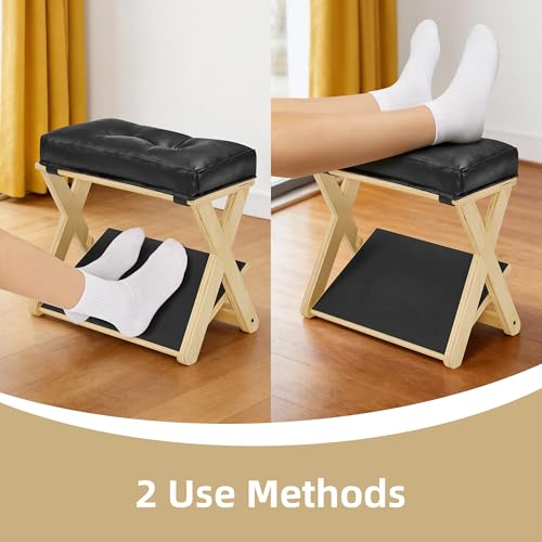 Image of Adjustable Height Foot Rest Under Desk at Work, Double Step Wooden Under Desk Footrest, Non-Slip EVA Surface, Office Foot Stool for Posture Support,Leg Relief, Home Office & Gaming