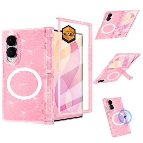 Shecaset for Galaxy Z Fold 8 Case,[Compatible with MagSafe][Built-in Screen Protector][Kickstand],Hard PC Hinge Protection Slim Fit Shockproof Girls Case for Samsung Galaxy Z Fold 8,Clear Pink