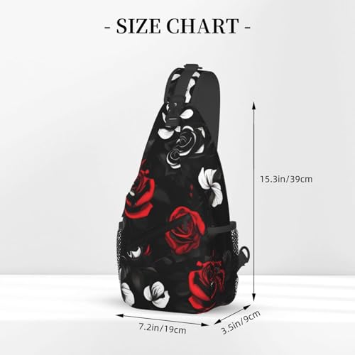 Mochila cruzada con estampado de rosas negra blanca y roja miniatura 3