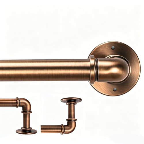 Brass Industrial Pipe Curtain Rod 18 to 120 Inch,1 Inch Diameter Adjustable Wrap Around Curtain Rod,Metal Window Treatment Rods,Ideal as Your Kitchen,Bedroom,Outdoor Patio Etc - image 1
