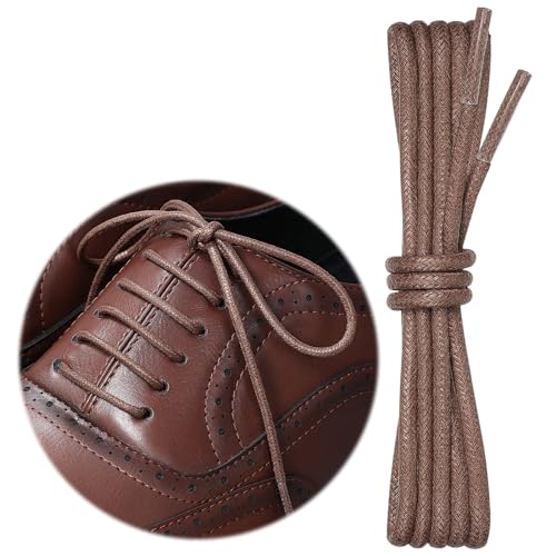 Image of 2 Pairs Dress Shoe Laces, 1 /8 inch Waxed Round Shoelaces | Anti slip waxed cotton coating keeps knots secured all day; 8 colors & 6 sizes for men's,women's leather, dress shoes