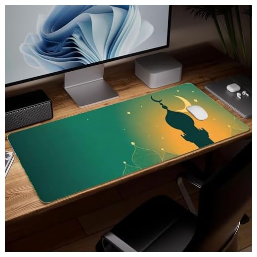 Leather Ramadan Moon Star Desk Pad, Colorful Art Mouse Pad Large Computer Keyboard Gaming Mousepad Waterproof Desktop Protector & Cover, Decorative PU Leather Laptop Mouse Mat Decor 10 x 25.6 inch C86