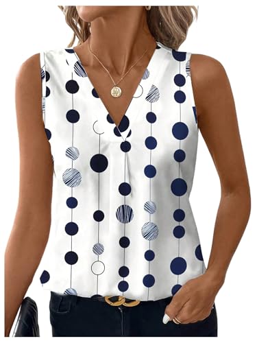 SOLY HUX Women's Summer Tank Tops Polka Dots V Neck Sleeveless Casual Going Out Top
