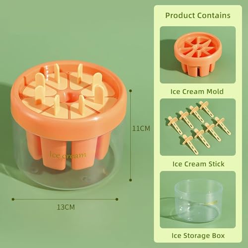 Image of BPA Free Ice Lolly and Kulfi Maker Set of 8 Reusable Popsicle Moulds Food Grade Plastic Ice Cream Popsicle Maker for Home Kitchen Multicolor (Peach)