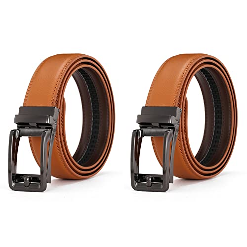 Magik Men Ratchet Belt Genuine Leather Belt w/Slide Ratchet Automatic Click Buckle (Brown)2