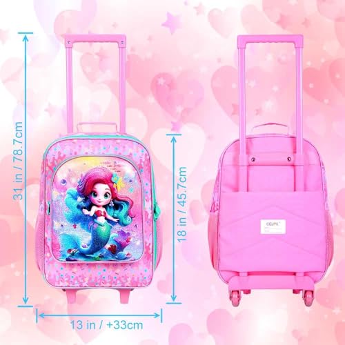 Image of CCJPX Kids Luggage for Girls, Mermaid Rolling Travel Carry on Suitcase for Toddler Children with Wheels(Pink)
