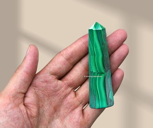 Image of Amazing Gemstone Malachite Crystal Towers ~ Natural Healing Crystal Point Obelisk for Reiki Healing and Crystal Grid (2 inch to 3 inch INCH)