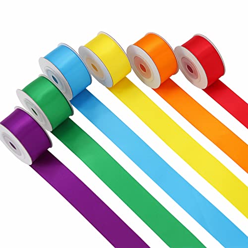 Baorjct Rainbow Satin Ribbon 1 Inch Wide Solid Color Double Sided Polyester Satin Ribbon 6 Colors X 5 Yds Each Total 40 Yds Per Package Ribbon Set For Crafts Bows Gift Wrapping Diy Handmade #TOP1
