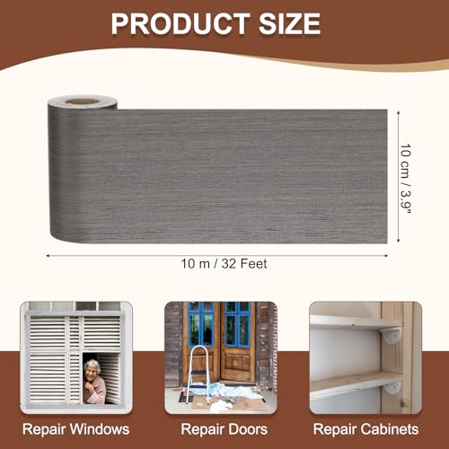Image of MECCANIXITY Wood Grain Repair Tape, 4 Inch x 33 Feet Self Adhesive Wood Grain Tape Multi-Purpose Wallpaper Border Trim for Furniture Floors Windows Doors Tables Home DIY Projects, Dark Walnut