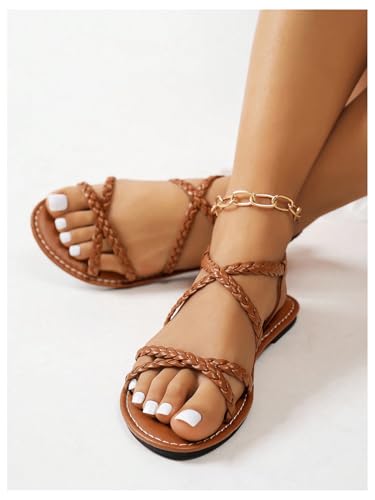 Image of Verdusa Women's Flat Sandals Strappy Dressy Ankle Strap Casual Summer Thong Sandals for Beach