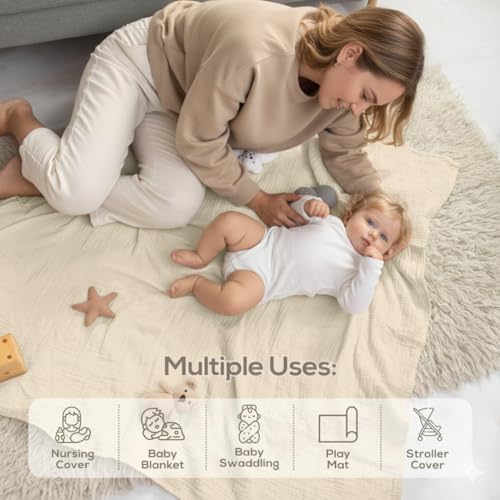 Muslin Swaddle Baby Blankets - 2 Pack, 100% Cotton, Soft & Breathable