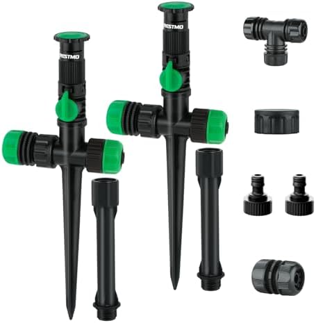 RESTMO 2er-Pack Rasensprenger Große Flächen, Einstellbarer Rasensprinkler | Flexibles Bewässerungssystem mit Erdspieß zur Gartenbewässerung, Pflanzen und Blumenbeete, Grün