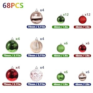 Christmas tree ornaments 68pcs shatterproof christmas balls decorations set xmas decorative hanging ornaments for christmas tree wreath garland party home office holiday decor gold green red  urban country home decor
