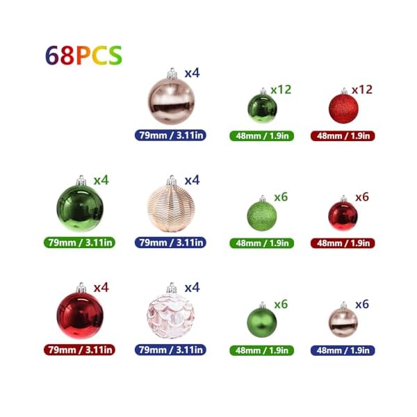 Christmas tree ornaments 68pcs shatterproof christmas balls decorations set xmas decorative hanging ornaments for christmas tree wreath garland party home office holiday decor gold green red  urban country home decor