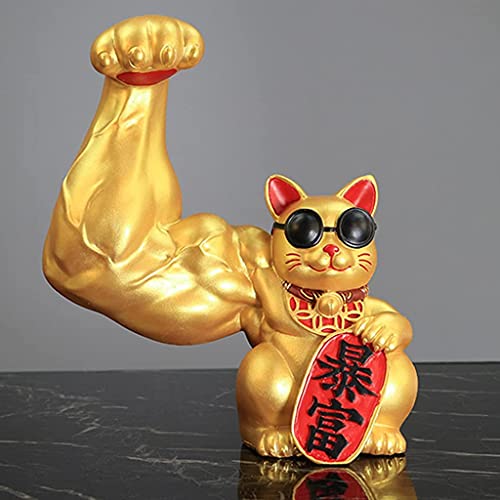 Figurita Gato Brazo Musculoso Estatua Gato de la Suerte Feng Shui miniatura 4