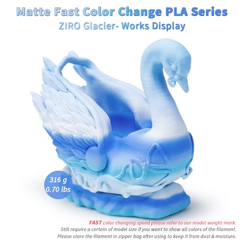 Image of ZIRO Color Change Filament, Matte Gradient Rainbow 3D Printer Filament, Fast Color Changing by Length PLA, Dimensional Accuracy + /-0.03mm, 1KG / 2.2lbs Spool, Fit Most FDM 3D Printer, Glacier