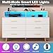 UNIQUITE 6 Drawers Dresser with LED Light and Power Outlet, Wood White Dressers for Bedroom & Chests of Drawers, Large Double Dressers for Bedroom, Entryway, Hallway
