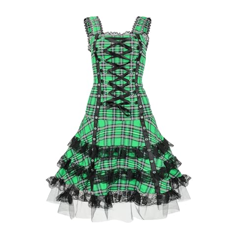 Juego de rol para mujer, estilo retro, encaje, con borde de forma, mini medieval, para uso diario, verde, L