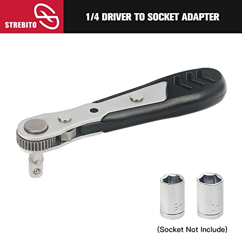 Image of STREBITO Mini Ratchet Set, 22-Piece 1 /4 Ratchet Right Angle Screwdriver, 36-Tooth Small Ratcheting Wrench Bit Ratchet For Tight Spaces, with Phillips, Slotted, Torx, Hex, Square and Adapter for Socket