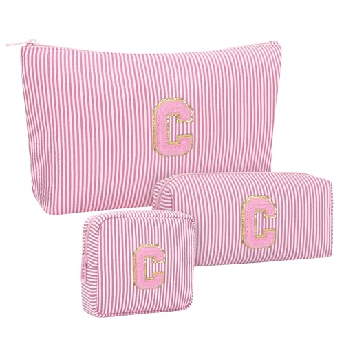 MONSTINA Personalized Initial Makeup Bag 3-piece Set for Women Teen Girls