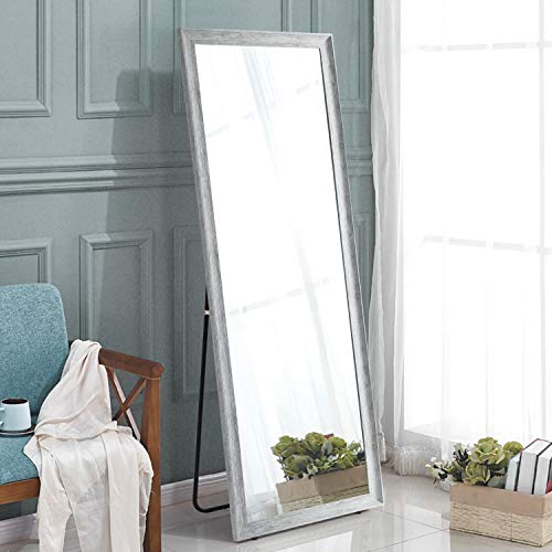 Image of NeuType Full Length Gray Polystyrene Frame Hanging Floor Mirror with Standing Holder Bedroom /Locker Room