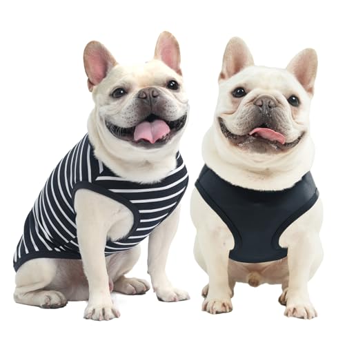 Image of MIHACHI Dog Shirts Cotton Striped T-Shirt, Summer Pet Clothes for Small Dogs, 2-Pack Soft Puppy Apparel Cat Tee, Sleeveless Lightweight, Quick Dry, Breathable,Stretchy for, Navy Blue S