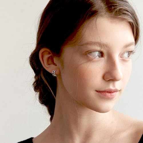 Generic Hoop Earrings for Women Trendy - Checkered Earrings Dainty Silver Earrings White Black Enamel Minimalist Hoops Cubic Zirconia Huggie Earrings Gift for Girls Teens3