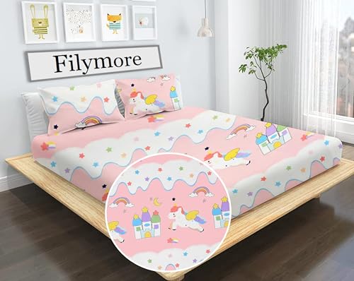 Image of Filymore Twin Unicorn Bedsheet Made with Microfiber Wrinkle Free Soft Hypoallergenic | Floral Printed Double Bed Queen /King Size for Kids (90x90 Inches /Twin Unicorn /Boys Girls Room)(Red)