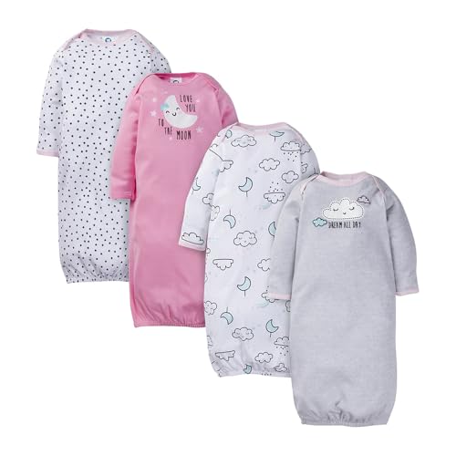 Image of Gerber Baby Girls 4-Pack Sleeper Gown - Soft Cotton Newborn Nightgowns, Elastic Hem Sleepwear Set for Infant Girls