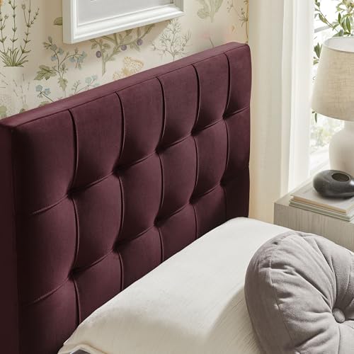 Image of Modway Lily Twin Size Stain-Resistant Performance Velvet Headboard in Mulberry - Velvet Upholstery with Button Tufting and 4 Adjustable Height Positions