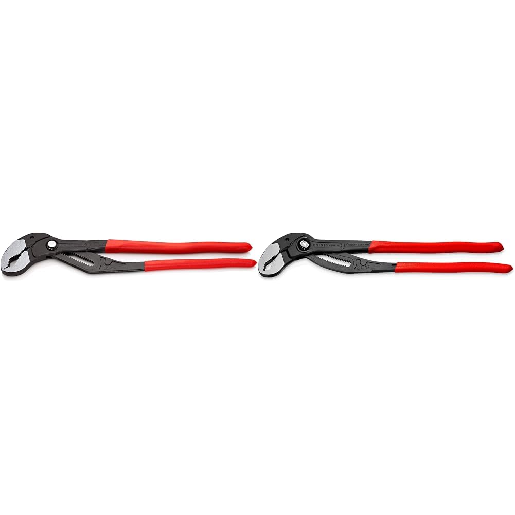 KNIPEX Cobra® XXL Wasserpumpenzange, 560 mm & Cobra® XL Wasserpumpenzange, 400 mm, Muttern bis 95 mm, Rohre bis 90 mm, Feinverstellung per Knopfdruck, Rohrzange, 87 01 400