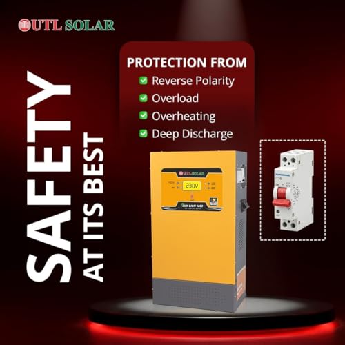 Image of UTL Sun Li-ON 1200 Lithium Integrated Solar Inverter | 1000VA | Inbuilt 100Ah LiFePO4 Battery | rMPPT Solar Charge Controller | Hybrid Mode | LCD Display | Modified Sine Wave | 5 Years Warranty