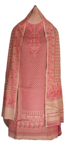 Image of Womens designer woolen suit for women with salwar and kashmiri shawl winter wear kani unstitched fabric set, stylish kurta pant set woollen dress material for women by pure pashmina wooltex