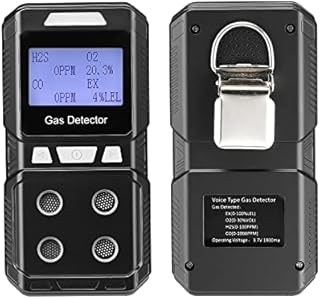 Seesii Portable 4 Gas Detector, Rechargeable Multi Gas Monitor Air Quality Tester Analyzer, High Precision Sound Light Vibration Alarm Backlight LCD Display EX O2 H2S CO 4 in 1 Gas Meter %LEL PPM