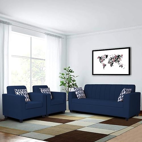 Image of Adorn India Rio HighBack 3+1+1 5 Seater Sofa Set (Blue) (3 Year Warranty)
