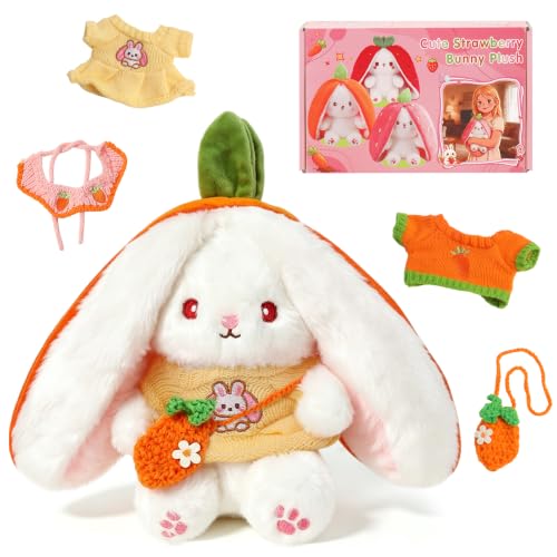 MIAODAM Carrot Bunny Stuffed Animal with Clothes Set, Reversible Fruit