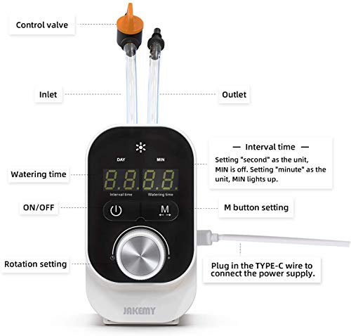 JAKEMY Automatic Drip Irrigation Kit,Mini Size Big Power Houseplants Self Watering System with 1-23 Hour & 1-30 Day Interval Programmable Timer,for 15 Potted Plants