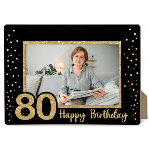 Image of 80th Birthday Picture Frame, 80th Birthday Gifts for Women Men, 80 Years Old Gifts for Grandma Grandpa Mom Dad Gold Glitter Picture Frames 4 x 6 Photo /Yi03-04