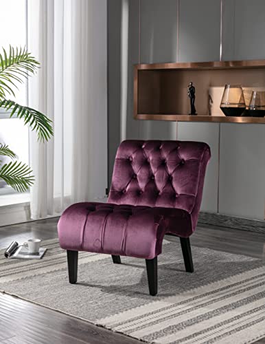 Accent Chair Comfort for Living Room,Lounge,Bedroom,Office Decorative,Velvet Tufted Armchair,Upholstered Barrel Chair Square Bedroom Chair Perfect,Accent Living Room Chair/Leisure Chair (Purple)