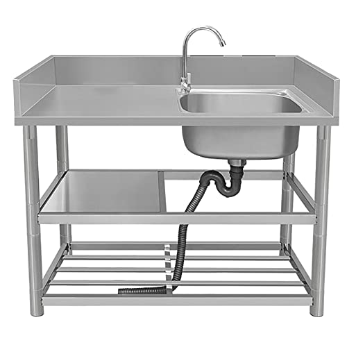 Évier de cuisine sur pied en inox robuste doté d'un robinet et d'un grand bac