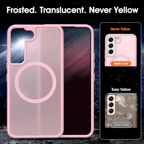 Image of Oterkin Magnetic Case for Samsung Galaxy S24 Plus, Light Pink | Compatible with MagSafe, Matte Frosted Translucent, Shockproof, Military Grade Protection