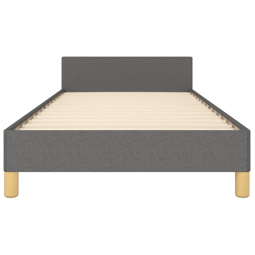 Dunkelgraues Bettgestell 100x200 cm, Stoffbezug, höhenverstellbares Kopfteil, Robustes Bed Frame aus Massivholz, modernes Platform Bed für Bedroom Furniture